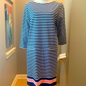 Lilly Pulitzer blue/white striped dress with hot pink stripe. Size XL.